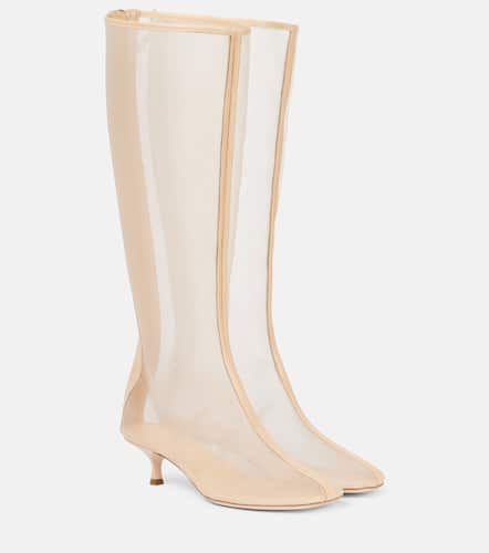Leather-trimmed mesh knee-high boots - Christopher Esber - Modalova