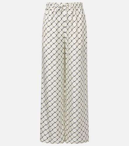 Pantalones anchos de sarga de seda con Horsebit - Gucci - Modalova