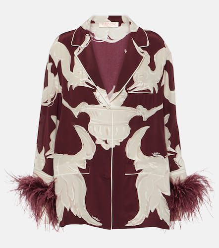 Printed feather-trimmed silk crÃªpe de chine blouse - Valentino - Modalova