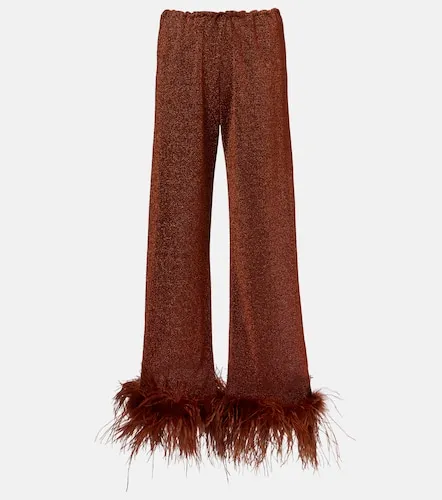 Lumiere Plumage feather-trimmed straight pants - Oseree - Modalova