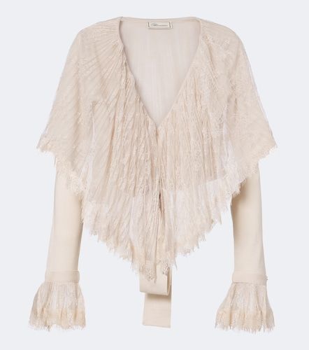 Cárdigan de lana virgen con encaje - Blumarine - Modalova