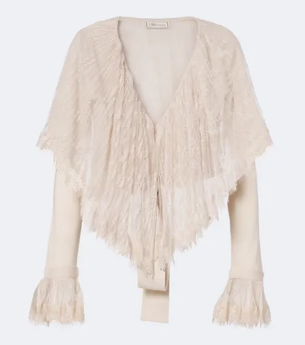 Lace-trimmed virgin wool cardigan - Blumarine - Modalova