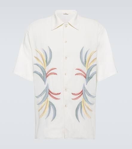 Embroidered linen and cotton bowling shirt - Commas - Modalova