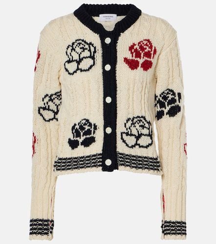 Rose wool and mohair intarsia cardigan - Thom Browne - Modalova