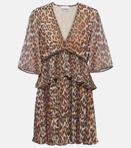 Leopard-print georgette minidress - Ganni - Modalova