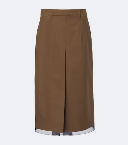 Chiffon-trimmed virgin wool midi skirt - Prada - Modalova