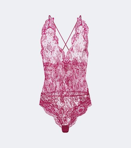 Sheer cotton-blend lace bodysuit - Saint Laurent - Modalova