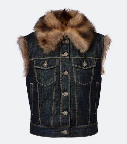 Fendi Shearling-trimmed denim vest - Fendi - Modalova