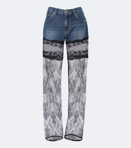Lace-trimmed wide-leg jeans - Blumarine - Modalova