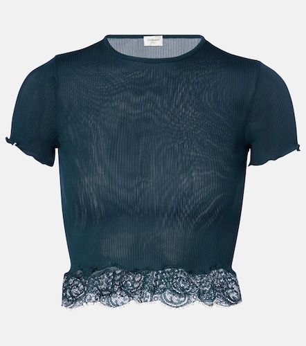 Camiseta cropped de seda con encaje - Saint Laurent - Modalova