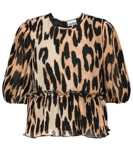 Leopard-print pleated georgette top - Ganni - Modalova