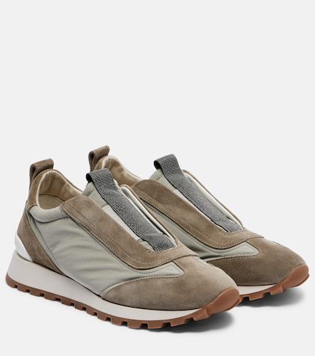 Monili suede-trimmed sneakers - Brunello Cucinelli - Modalova