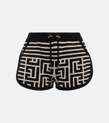 Monogram wool and linen-blend shorts - Balmain - Modalova