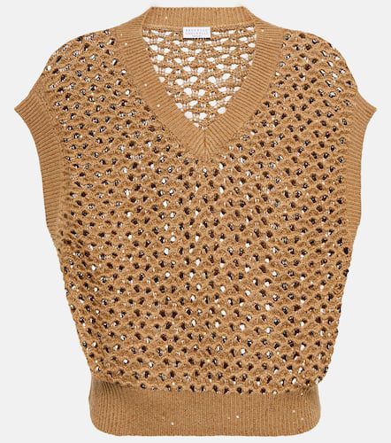 Open-knit cotton, linen and silk top - Brunello Cucinelli - Modalova