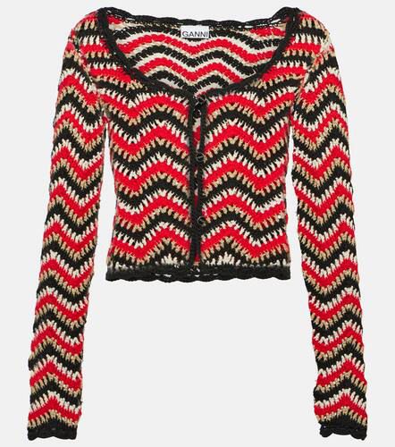 Crochet cropped cotton cardigan - Ganni - Modalova