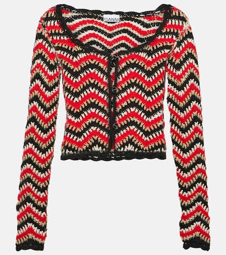 Crochet cropped cotton cardigan - Ganni - Modalova