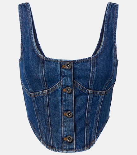 Top cropped in denim con strass - Self-Portrait - Modalova