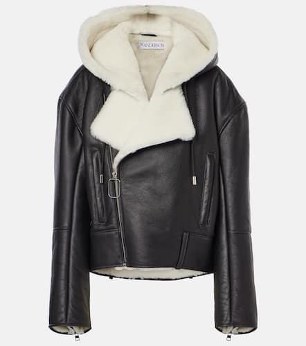 Hooded leather and shearling biker jacket - JW Anderson - Modalova