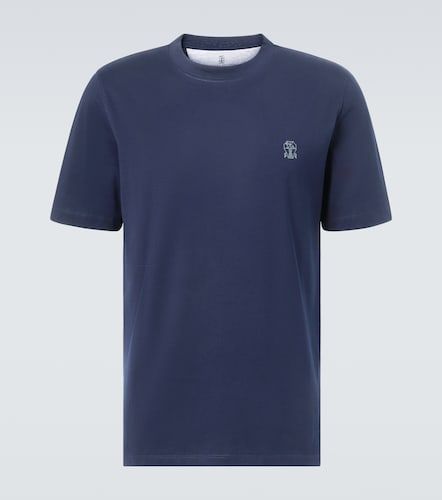 T-shirt in jersey di cotone con logo - Brunello Cucinelli - Modalova