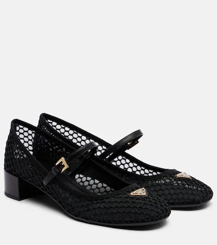 Leather-trimmed mesh Mary Jane pumps - Prada - Modalova