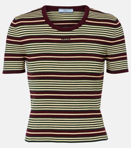 T-shirt in misto cotone a righe - Prada - Modalova
