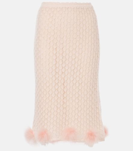 Gonna midi in misto mohair e lana con piume - Blumarine - Modalova