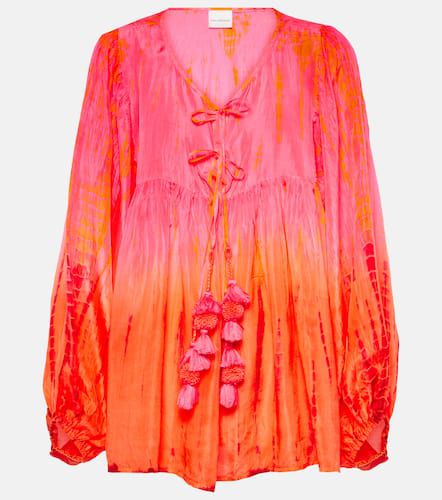 Balloon-sleeve tie-dyed pompom silk top - Anna Kosturova - Modalova