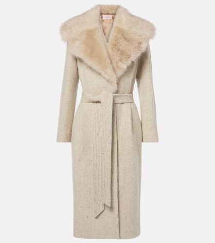 Faux fur-trimmed virgin wool wrap coat - Valentino - Modalova