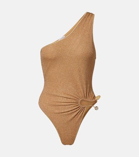 Embellished one-shoulder lame swimsuit - Oseree - Modalova
