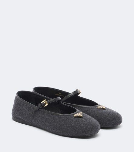 Leather-trimmed cashmere Mary Jane flats - Prada - Modalova