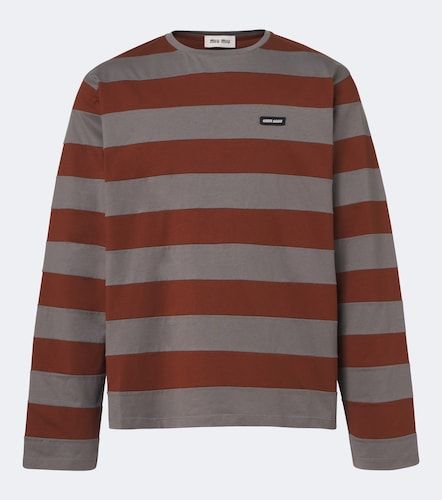 Camiseta de jersey de algodón a rayas - Miu Miu - Modalova