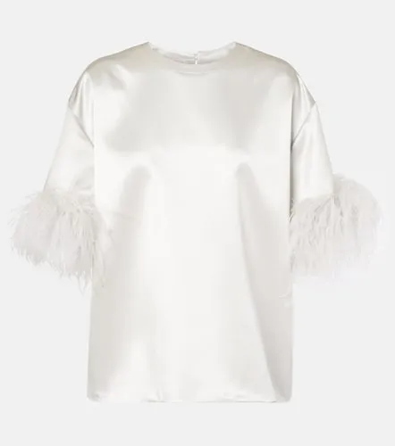 Feather-trimmed silk satin top - Valentino Garavani - Modalova