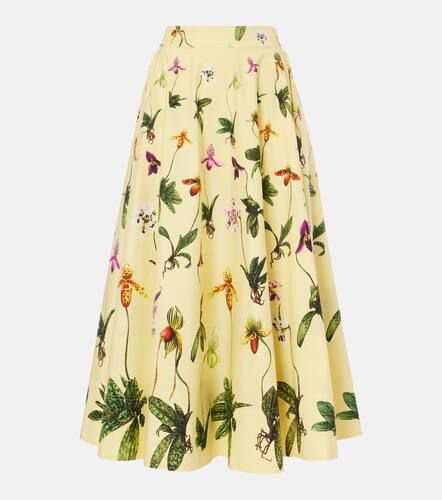 Floral cotton-blend poplin midi skirt - Oscar de la Renta - Modalova