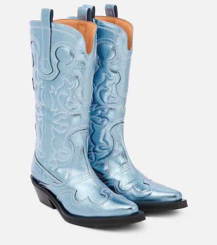 Embroidered metallic cowboy boots - Ganni - Modalova