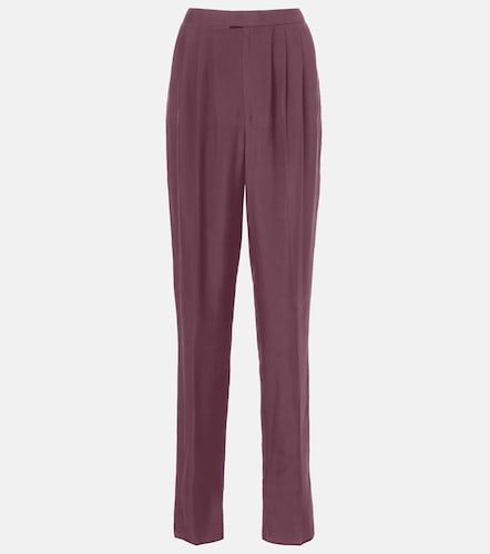 Pantalones rectos de seda plisados - Saint Laurent - Modalova