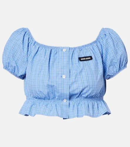 Crop top de popelín de algodón a cuadros - Miu Miu - Modalova