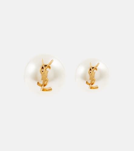 Logo faux pearl stud earrings - Saint Laurent - Modalova