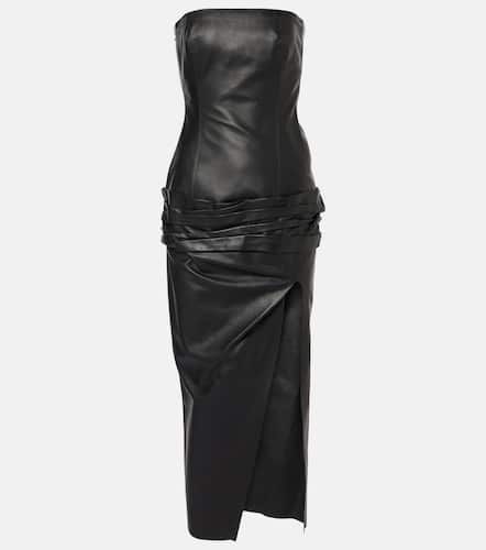 Draped strapless leather midi dress - The Attico - Modalova