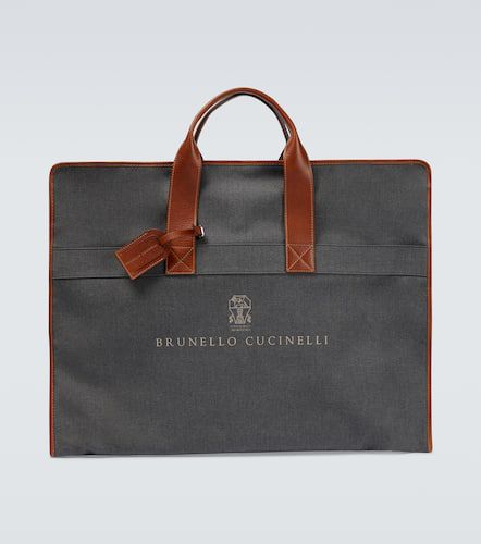 Leather-trimmed canvas garment bag - Brunello Cucinelli - Modalova