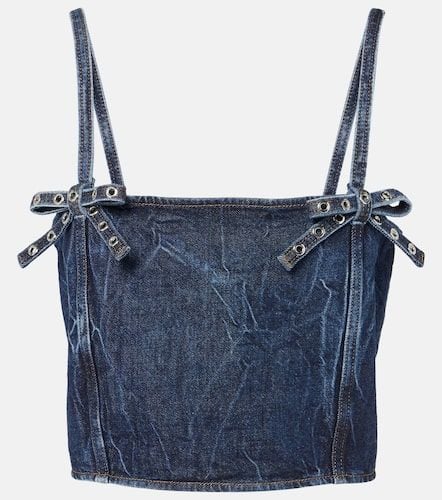 Ganni Bow-detail denim crop top - Ganni - Modalova