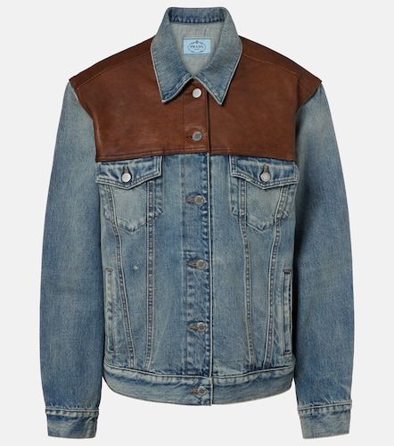 Prada Leather-trimmed denim jacket - Prada - Modalova