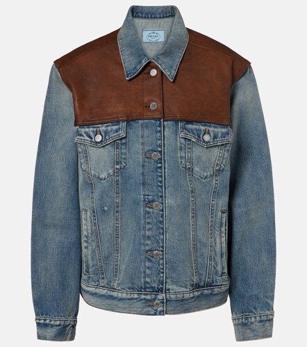 Prada Leather-trimmed denim jacket - Prada - Modalova