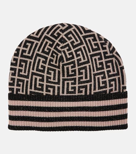 Embroidered monogram wool-blend beanie - Balmain - Modalova