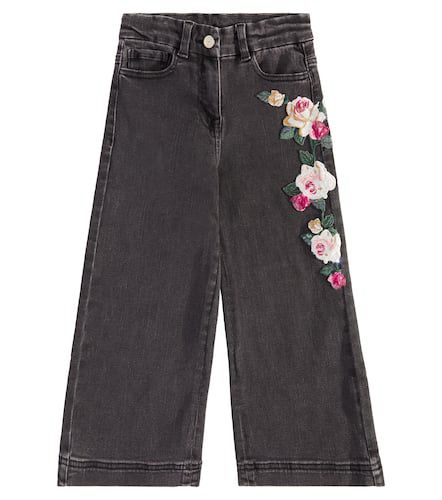 Jeans anchos con aplique floral - Monnalisa - Modalova