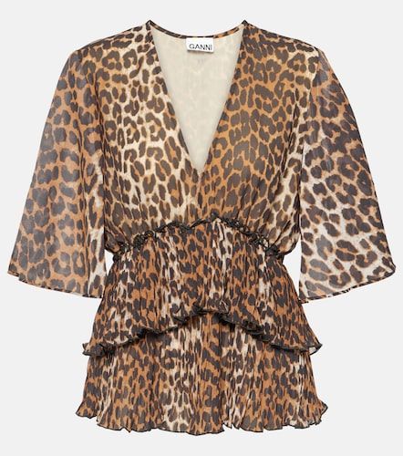 Blusa en georgette con estampado de leopardo - Ganni - Modalova