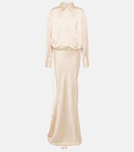 Feather-trimmed satin gown - The Attico - Modalova