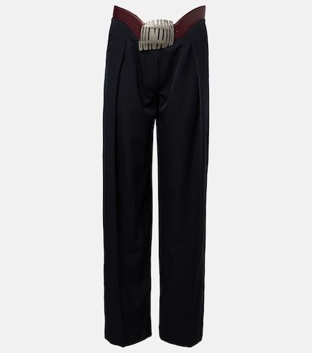 Leather-trimmed wool wide-leg pants - Jean Paul Gaultier - Modalova