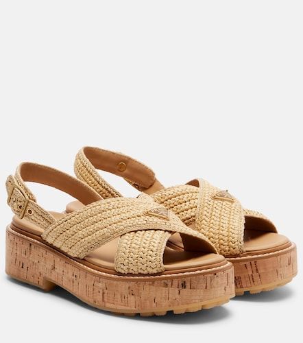 Crochet raffia-effect slingback sandals - Prada - Modalova