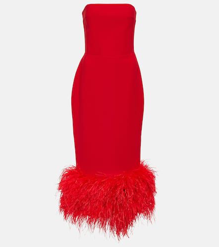 Feather-trimmed strapless crÃªpe midi dress - Rasario - Modalova