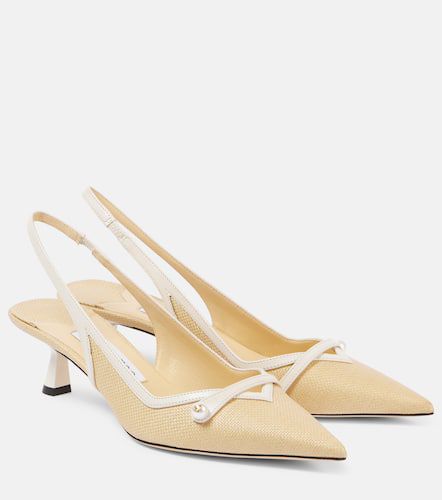 Amita 45 leather-trimmed raffia slingback pumps - Jimmy Choo - Modalova